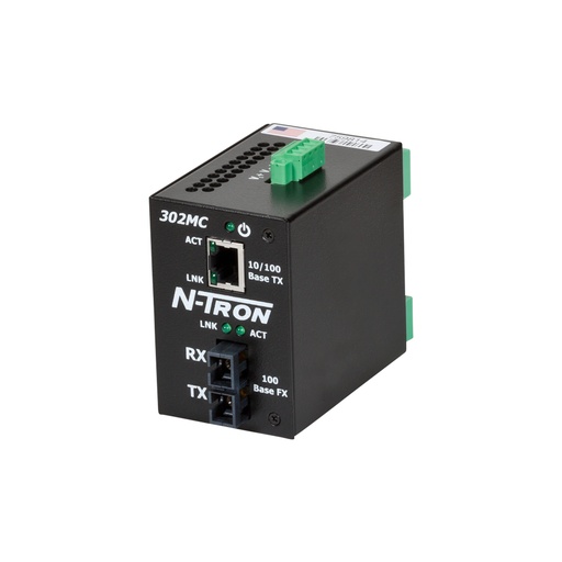 [302MCE-N-ST-15] 302MC Series, 2-Port, N-Tron 302MC Industrial Media Converter with Monitoring, ST 15km