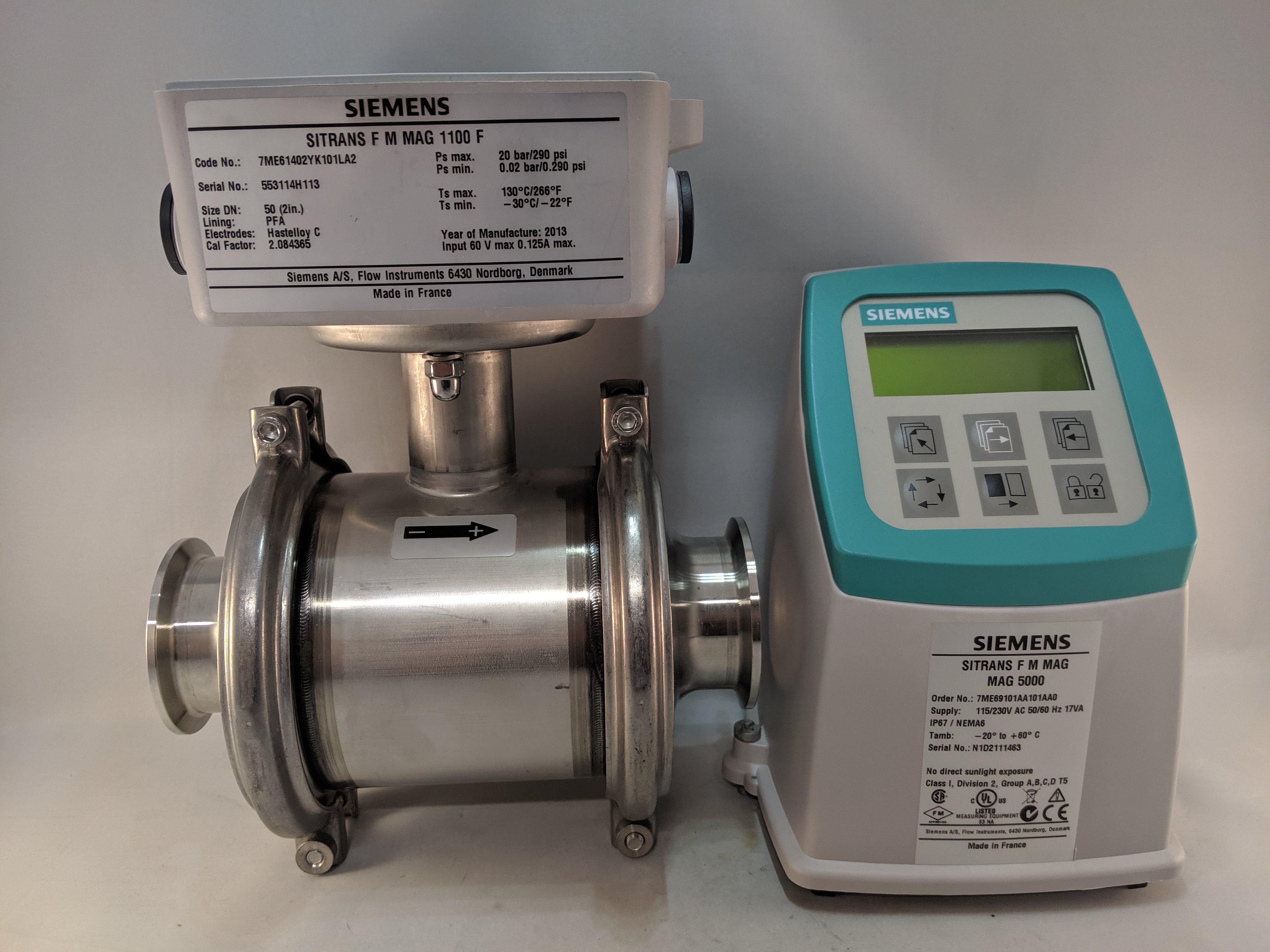 SIEMENS MAG1100 FOOD FLOWMETER 2"TRI-CLAMP W/MAG5000 XMTR SIEMENS SPIFF