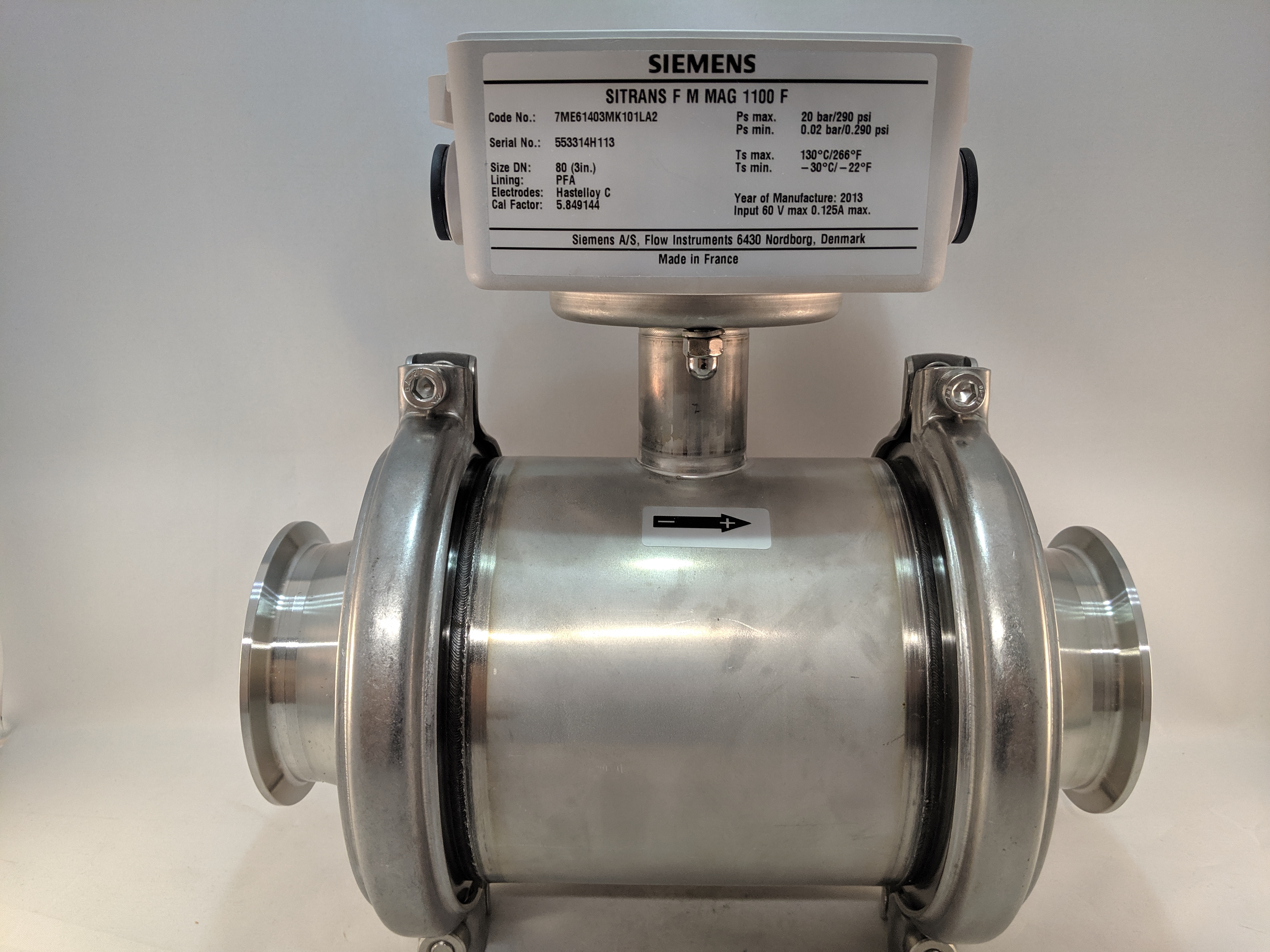 DEMO_SIEMENS MAG1100 FOOD FLOWMETER 3"TRI-CLAMP W/MAG 5000 XMTR SIEMENS