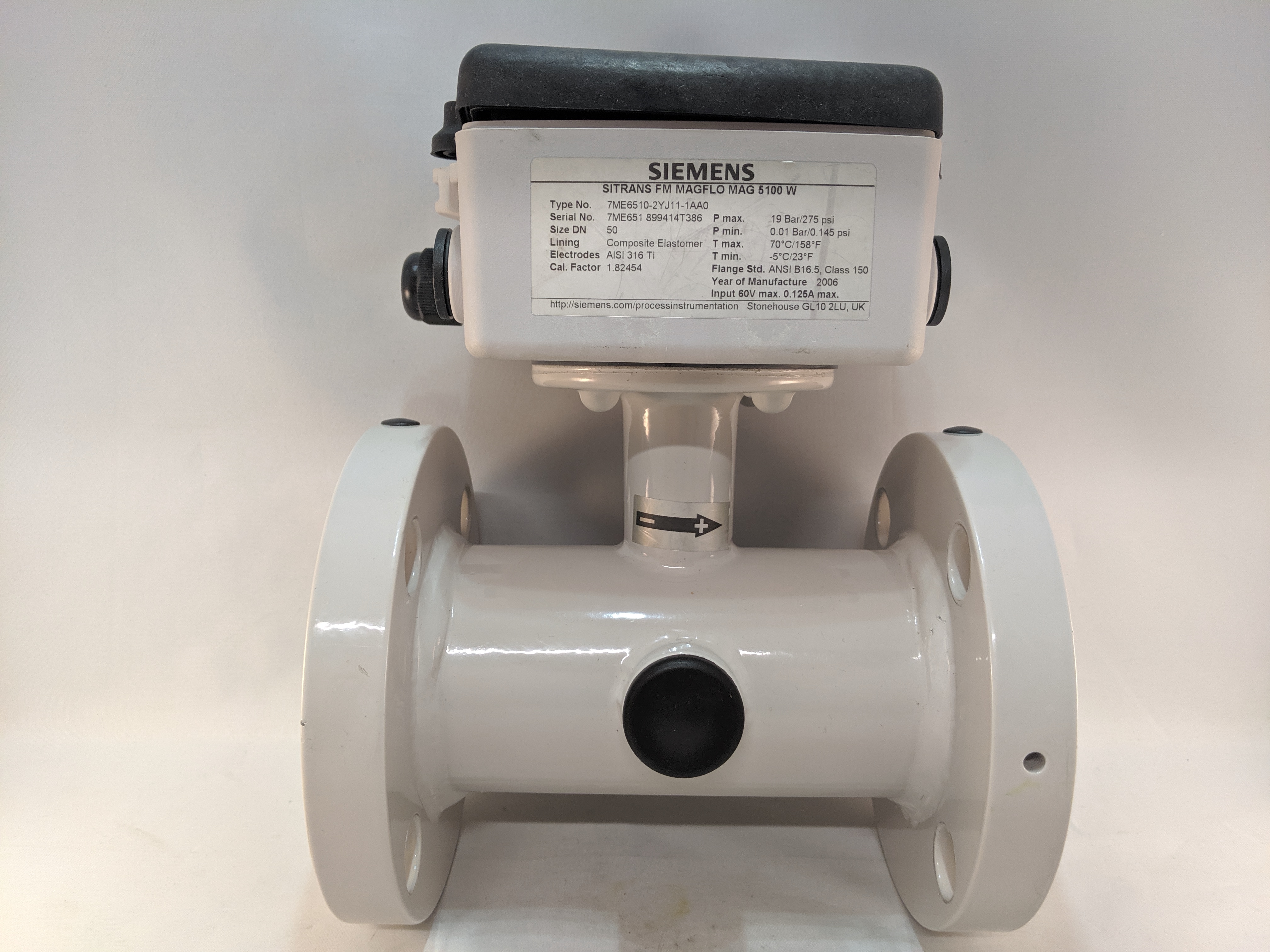 MAG5100W MAGNETIC FLOWMETER 2"CS FLANGES EBONITE LINER SIEMENS SPIFF