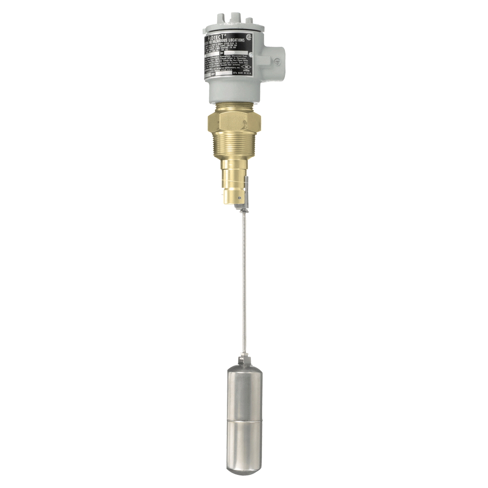 Float switch, brass body, 316SS float, side wall mounting.