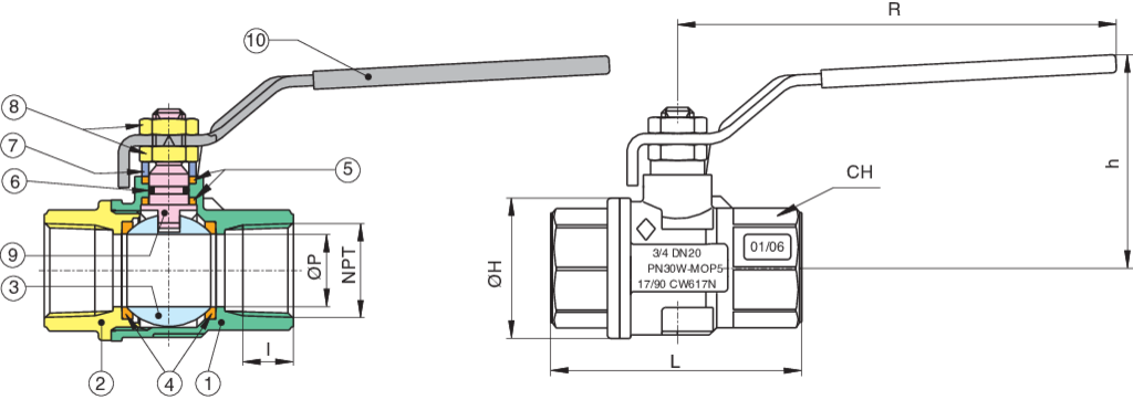 171N Euro-Sfer Series Full Port Brass Ball Valve FNPT Threaded w/ Lever Handle