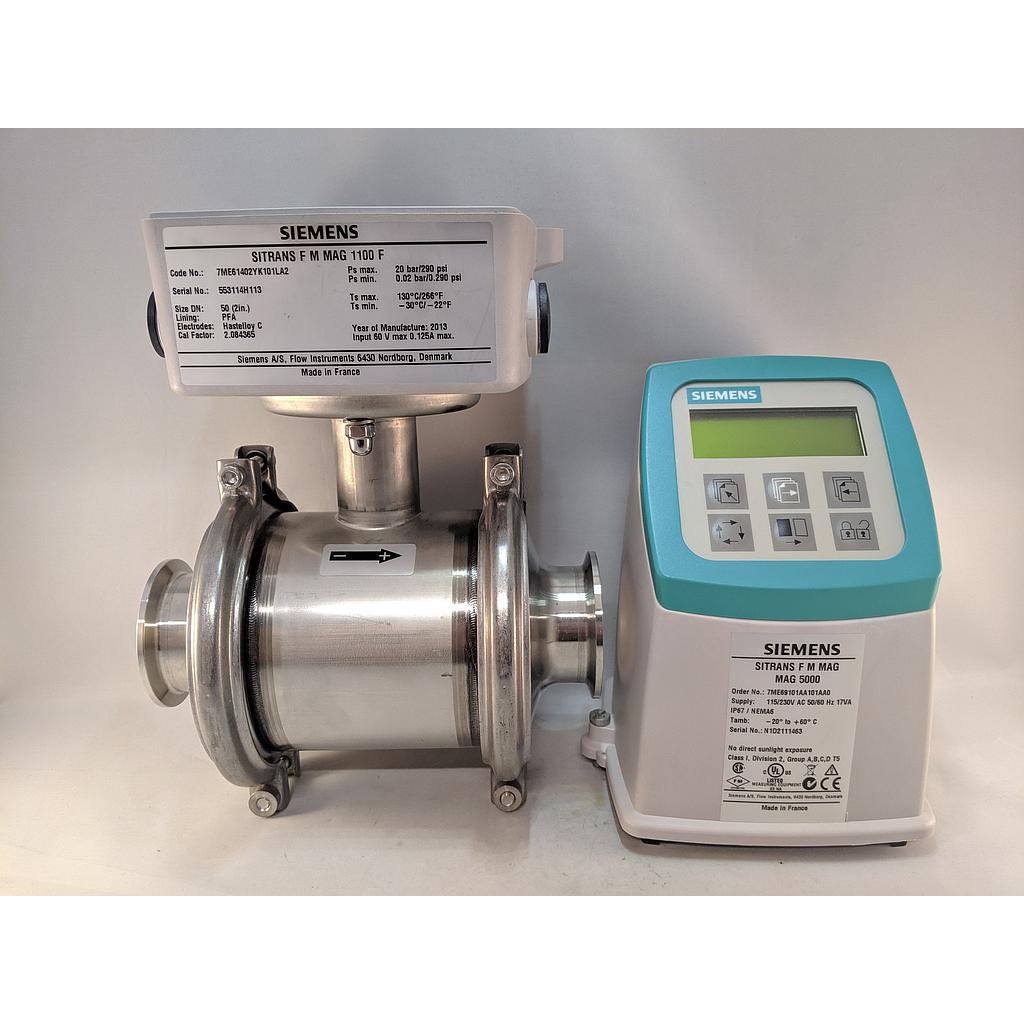 SIEMENS MAG1100 FOOD FLOWMETER 2"TRI-CLAMP W/MAG5000 XMTR SIEMENS