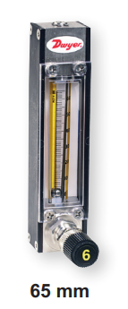 DWYER VARIABLE AREA GLASS FLOWMETER, 316SS FLOAT METAL 65mm SCALE