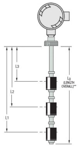 GEMS LS-800, 1.25"NPT MOUNT, 13" LENGTH, L1=11", L2=6", L3=2" (LS-800-2-SS-BN-SPST-020-GR2-3 OLD # W45789)