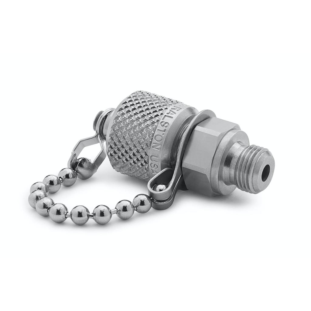 G 1/8" male BSPP (ISO 228/1) x male Quick-test, no check-valve, with cap and chain, stainless steel