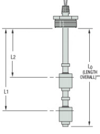 GEMS LS-800PVC Multipoint Switch, LS800PVC-3-SPST-100-GR1-2, L0 = 60", L1= 58" NC, L2= 36"NC