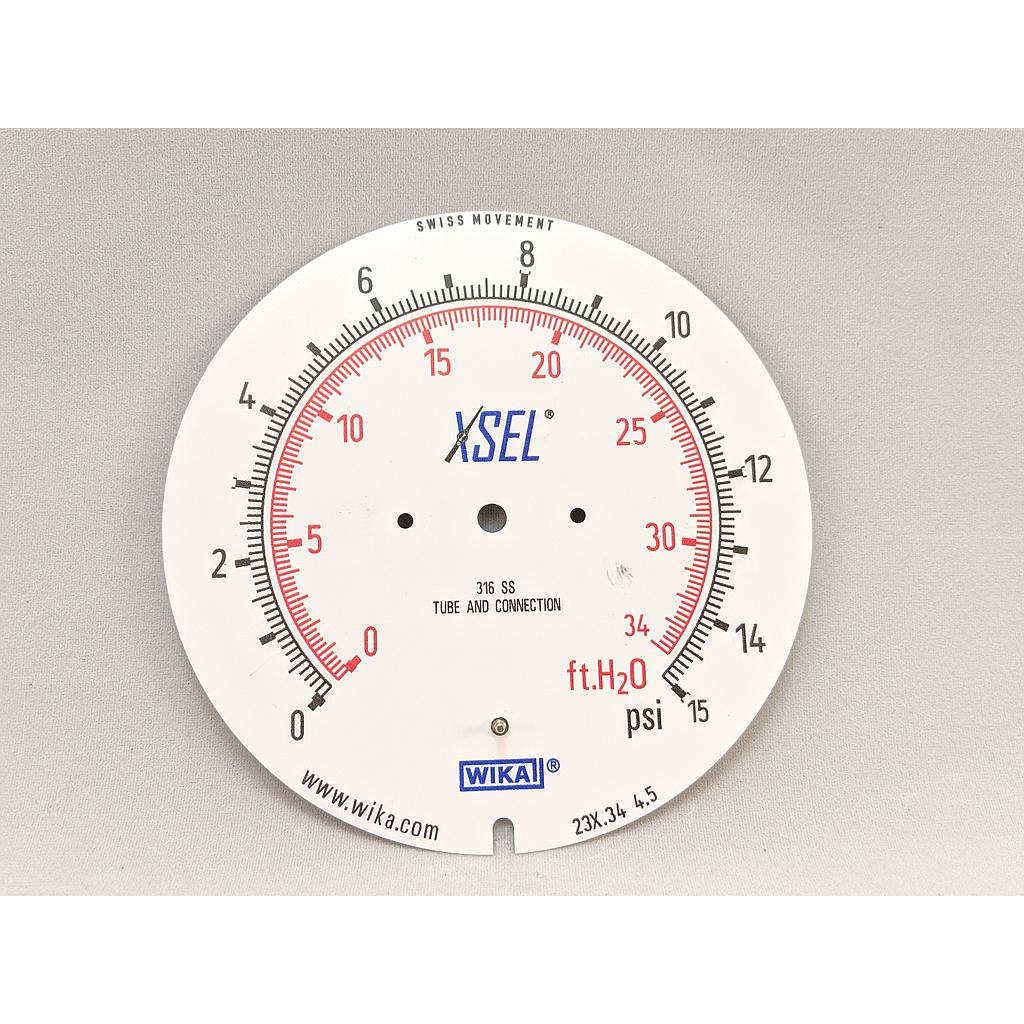 Custom Dial Only, 0-15 PSI and 102.16 to 136.76 ft H2O for 232.25 Gauge