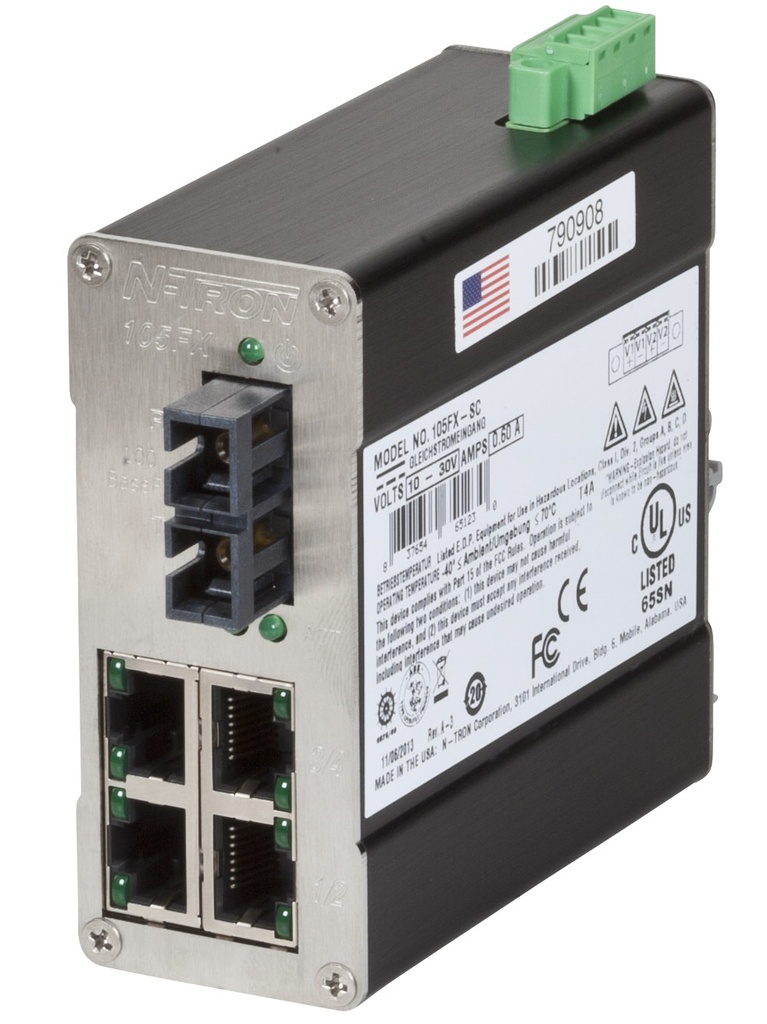100 Series, 5-Port, N-Tron 105FX Unmanaged Industrial Ethernet Switch, SC 15km