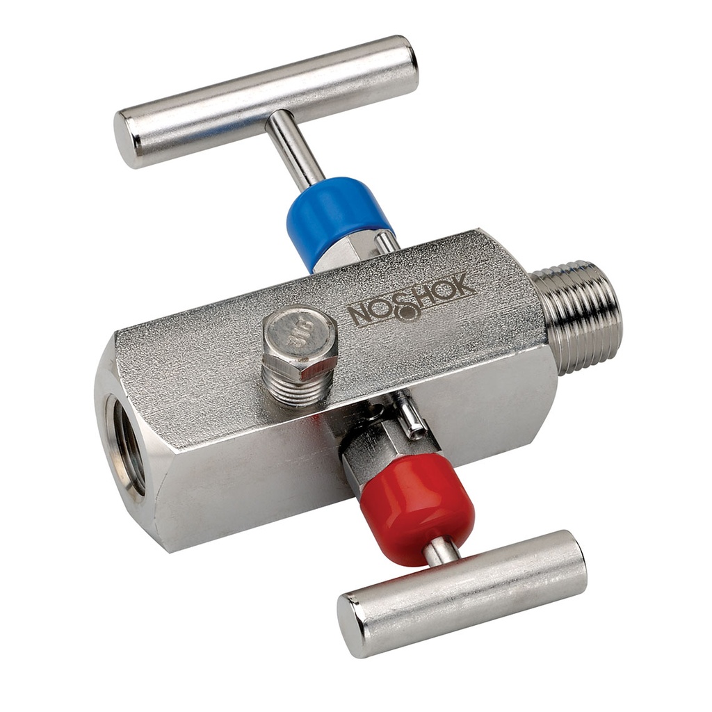 2170 Series 2-Valve Block & Bleed, Soft Seat/Tip Needle Valve, 1/2" NPT, Male x Female, 316 SS, 0.187" Orifice