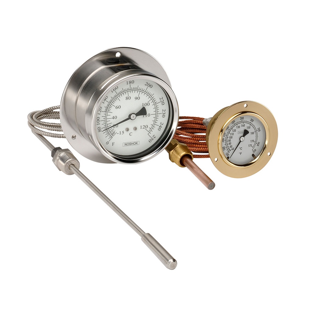 300 Series Vapor Actuated Remote Dial Indicating Thermometer, 30-240 °F, 1/2" NPT Union, 6 ft Armored Copper Capillary