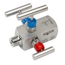 3070 Series 3-Valve Double Block & Bleed, Hard Seat Needle Valve, 1/2" NPT, Female x Male, 316 SS, 0.187" Orifice 