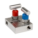 2602 Series 2-Valve Mini Block & Bleed Manifold Valve, Hard Seat, 1/4" NPT Female x 1/4" NPT Female, Steel, 0.141" Orifice