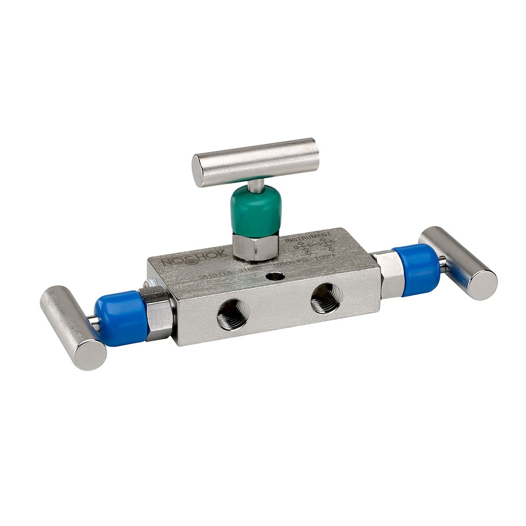 3610 Series 3-Valve Differential Pressure Mini Manifold Valve, Hard Seat, 1/4" NPT Female x 1/4" NPT Female, 316 SS, 0.141" Orifice 3 Mini Manifold Valve