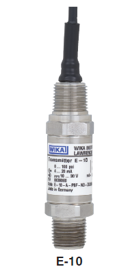 E-10 ; 0 ... 8000 psi; 4...20 mA, 2-W @ 10...30 V DC Accuracy: 0.5% of span Process Connection: 1/4 NPT Approvals E-1X: explosionproof Class I, II, III, Div. 1 per FM and CSA 1/2" NPT Male Conduit with flying leads(NEMA 4 /IP67) 6 ft UB=RD, 0V=BK