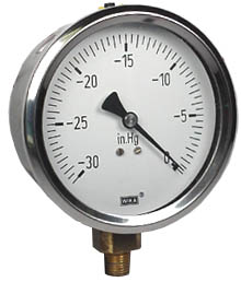 212.53 Series Industrial Brass Dry Pressure Gauge, -30 inHg to 0 psi