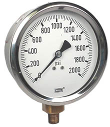 212.53 Series Industrial Brass Dry Pressure Gauge, 0 to 2000 psi