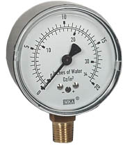 611.10 Series Dry Capsule Pressure Gauge, 0 to 20 oz/in2 (in.WC), 1/4 NPT Brass Lower Mount