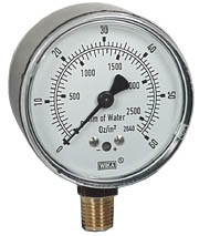 611.10 Series Dry Capsule Pressure Gauge, 2.5" Dial, 0 to 60 oz/in2 (mm.WC), 1/4 NPT Brass Lower Mount