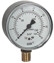 611.10 Series Dry Capsule Pressure Gauge, 2.5" Dial, 0 to 35 oz/in2 (mm.WC), 1/4 NPT Brass Lower Mount