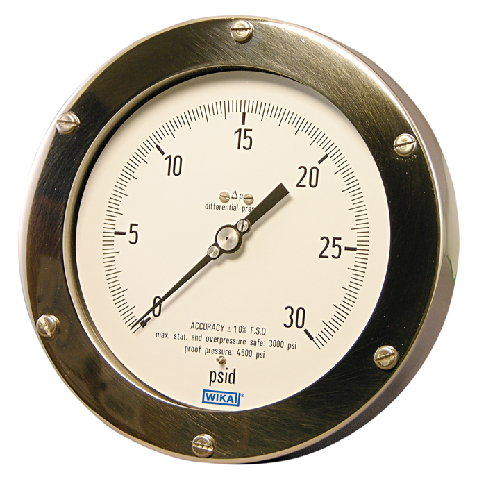 732.25 Series Dry Differential Pressure Gauge, 6" Dial, 0 to 15 psid, 2x 1/4 NPTF SS Back Entry, NACE Sour Gas Service