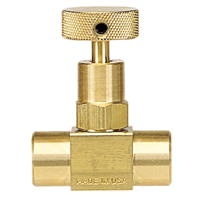 910.11.100 Series Mini Hard Seat Needle Valve, Knurled Knob, Brass, 1/8" NPTF to 1/8" NPTF, 0.172" Orifice