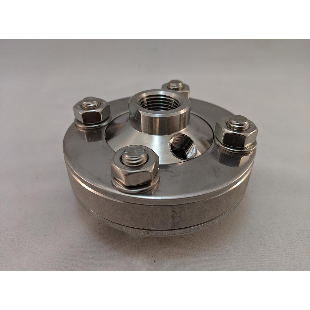 L990.10.N4FXN4F.SS.SS-2.SS.SS.VI.1500.PLUG, 1/2" x 1/2", Stainless Steel Upper, Lower & Diaphragm, 1/4" Flushing Connection w/Plug, Viton O-Ring