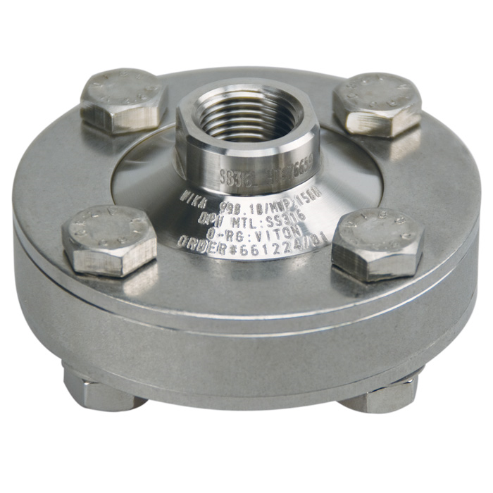 Diaphragm Seal, 1/2"NPTF x 1/2"NPTF, SS Upper Housing, Monel Diaphragm and Lower Housing, 1/4" Flushing Connection w/ Plug, Viton Gasket, L990.10.N4FXN4F.SS.MO-2.SS.MO.VI.1500.PLG