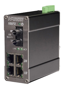 100 Series, 5-Port, N-Tron 105FX Unmanaged Industrial Ethernet Switch, ST 40km