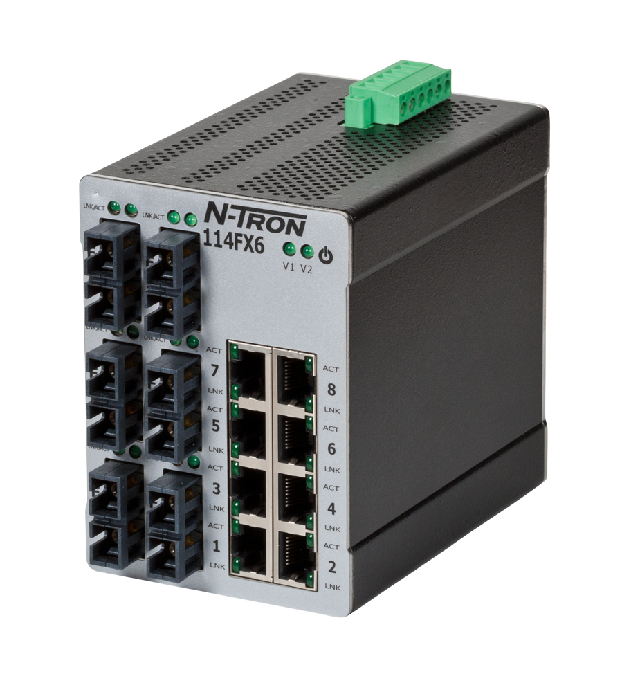 100 Series, 14-Port, N-Tron 114FXE6-SC-15 Ethernet Switch