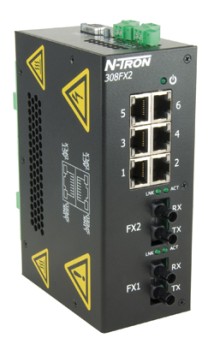 300 Series, 8-Port, N-Tron 308FX2 Unmanaged Industrial Ethernet Switch, ST 40km