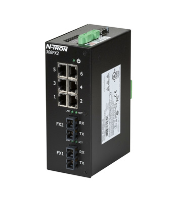 300 Series, 8-Port, N-Tron 308FX2 Unmanaged Industrial Ethernet Switch, SC 80km