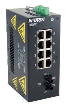 300 Series, 9-Port, N-Tron 309FX Unmanaged Industrial Ethernet Switch, ST 15km