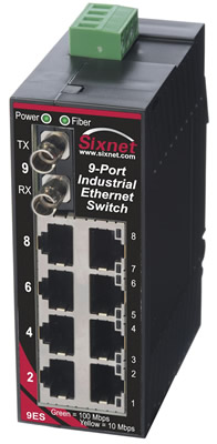 SLX Series, 9-Port, Sixnet SLX-9ES Unmanaged Industrial Ethernet Switch, ST 4km