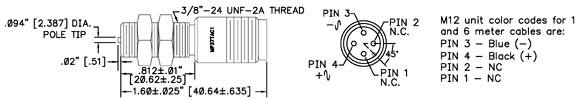 MP Series, MP37TA - 3/8" Threaded Magnetic Pickup, M12 Connector