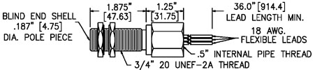 MP Series, MP75TX - 3/4" Threaded Explosion Proof Magnetic Pickup