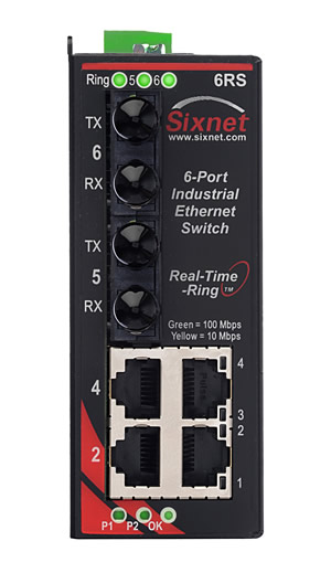 SLX Series, 6-Port, Sixnet SLX-6RS Ethernet Ring Switch with Monitoring, ST 60km