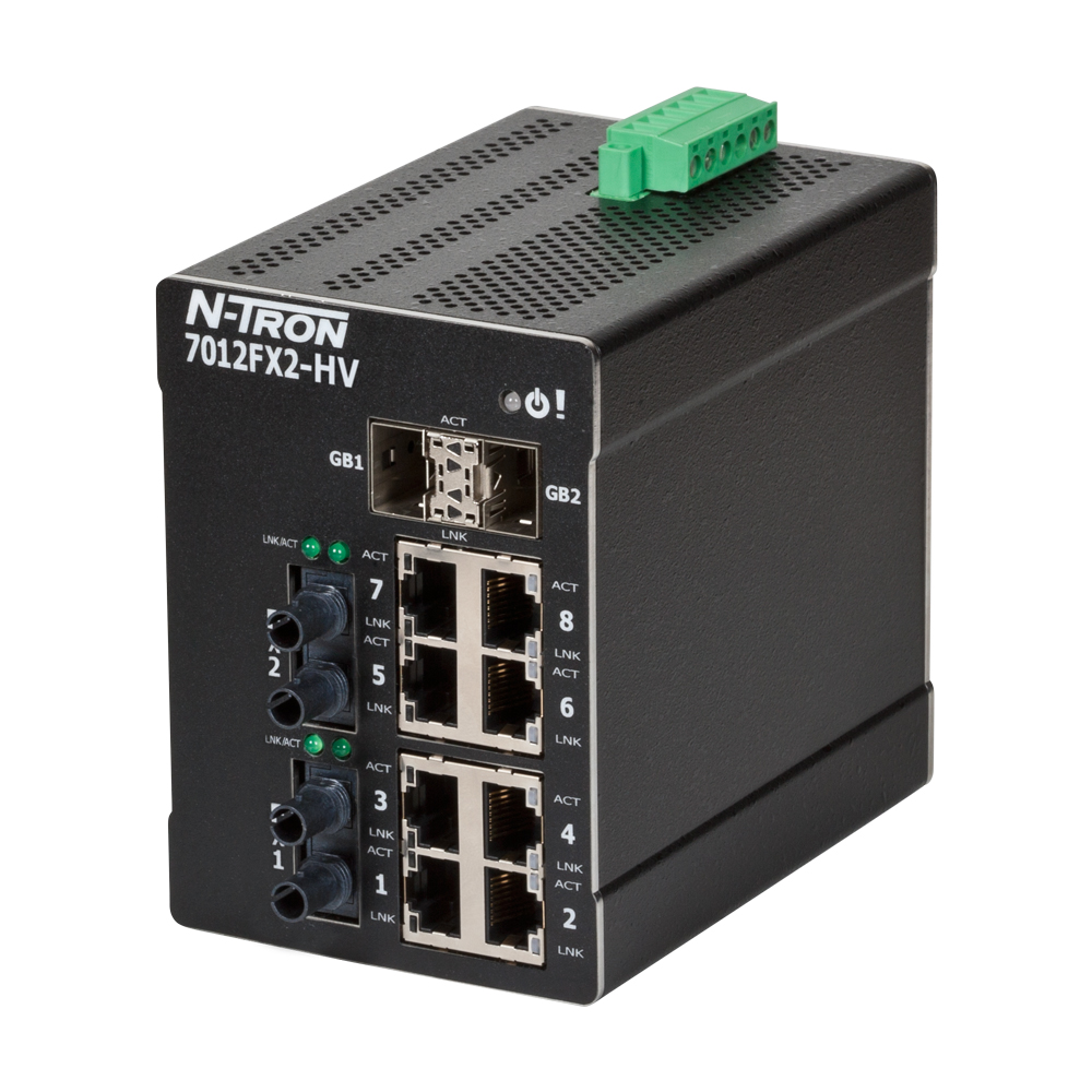 NT-7000 Series, 12-Port, N-Tron 7012FX2 HV Managed Industrial Ethernet Switch, ST 2 km