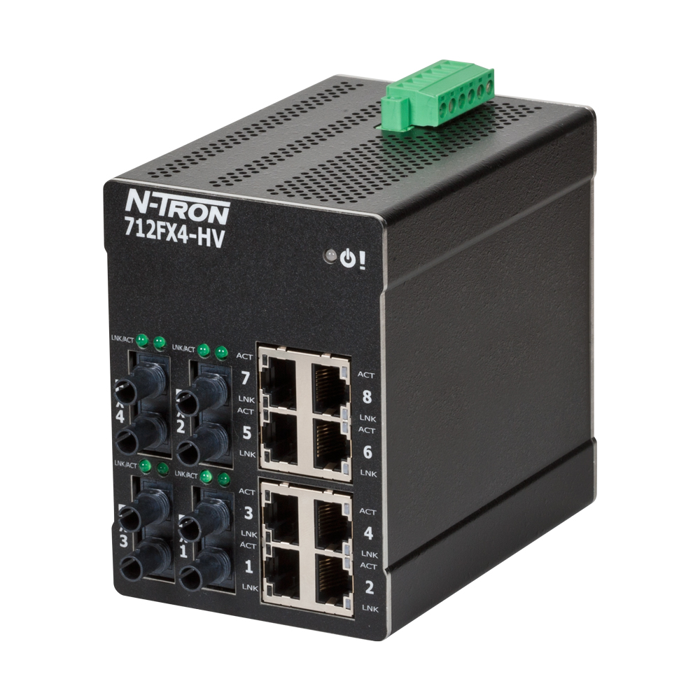 NT-700 Series, 12-Port, N-Tron 712FX4 HV Managed Industrial Ethernet Switch, ST 2km