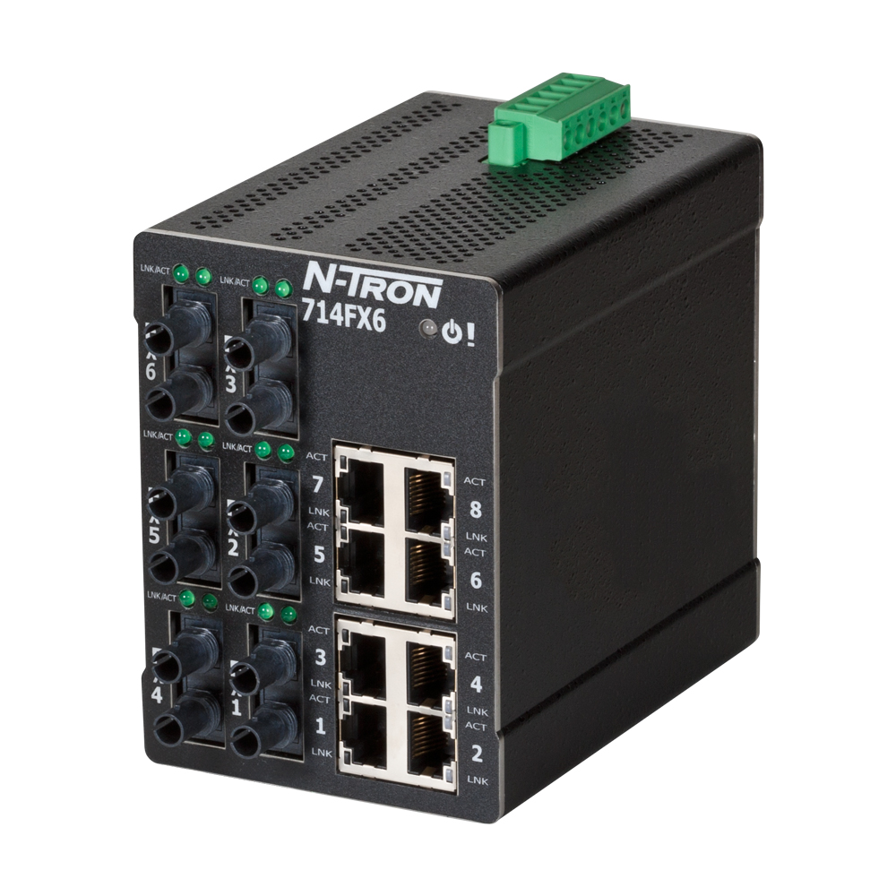 NT-700 Series, 14-Port, N-Tron 714FX6 Managed Industrial Ethernet Switch, ST 2km