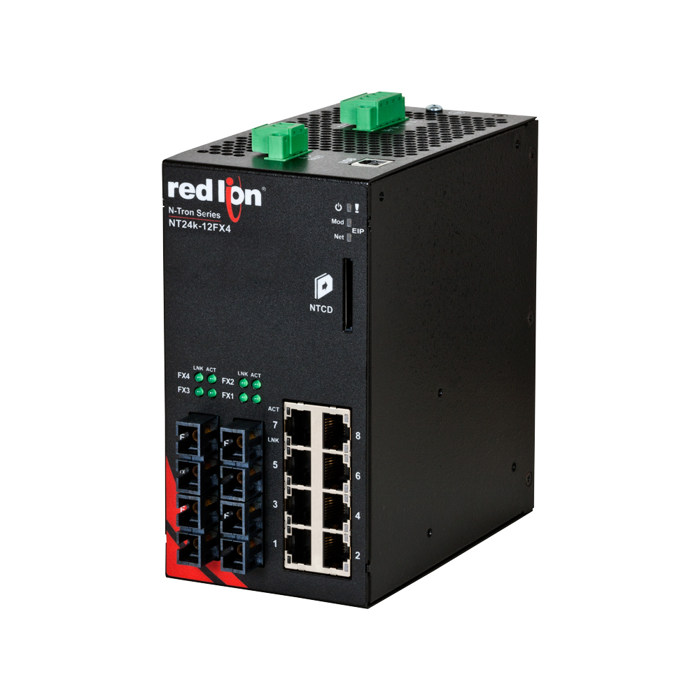 NT24k Series, 12-Port, N-Tron NT24k®-12FX4 Managed Gigabit Ethernet Switch, SC 2km PTP Enabled