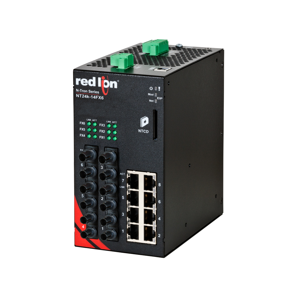 NT24k Series, 14-Port, N-Tron NT24k®-14FXE6 Managed Gigabit Ethernet Switch, ST 40km PTP Enabled