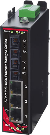 SLX Series, 5-Port, Sixnet SLX-5MS Managed Industrial Ethernet Switch, SC 4km