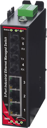 SLX Series, 5-Port, Sixnet SLX-5MS Managed Industrial Ethernet Switch, ST 20km