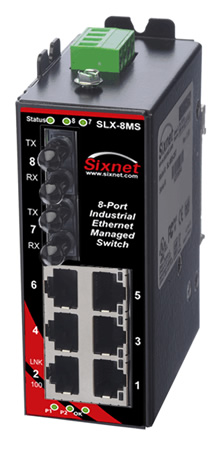 SLX Series, 8-Port, Sixnet SLX-8MS Managed Industrial Ethernet Switch, ST 20km