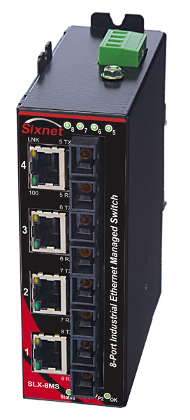 SLX Series, 8-Port, Sixnet SLX-8MS Managed Industrial Ethernet Switch, SC 20km