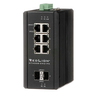 NT-4008 Series, 8-Port Gigabit Managed Industrial Ethernet Switch (6 10/100/1000BaseT RJ45 ports, 2 Dual Mode 100/1000Base SFP expansion slots), PNIO CC-B, MRC