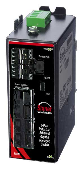 SLX Series, 8-Port, Sixnet SLX-8MG Managed Industrial Ethernet Switch