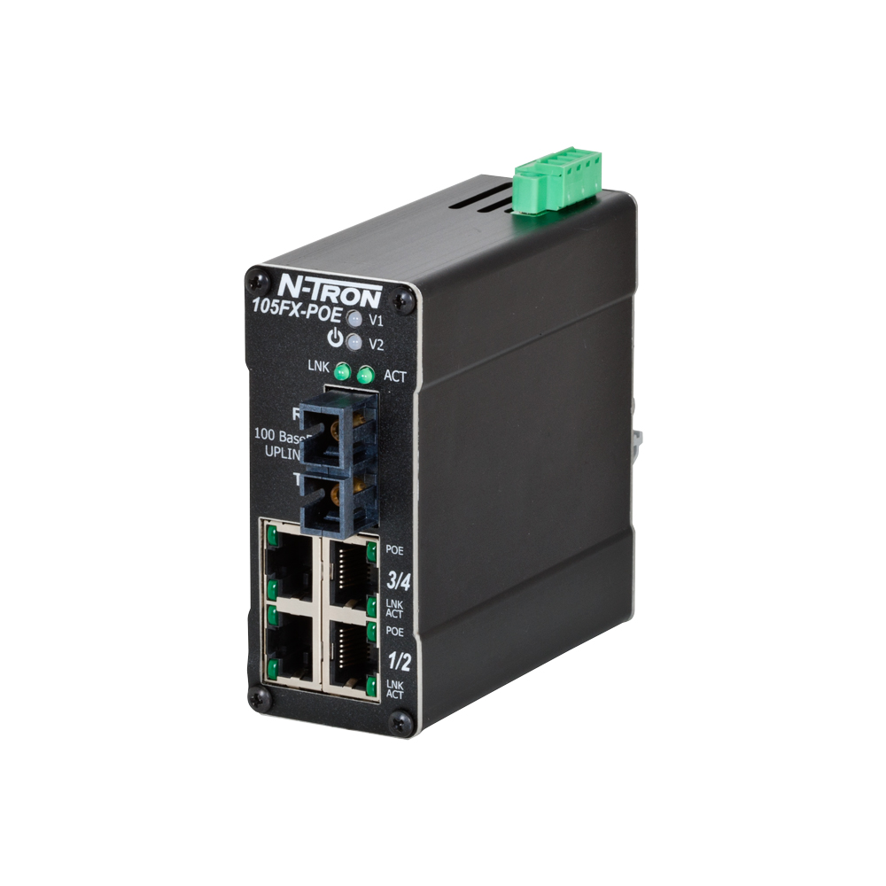 100 PoE Series, 5-Port, N-Tron 105FX Unmanaged Industrial POE Switch, SC 40km
