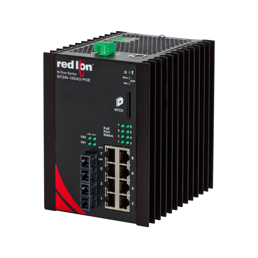 NT24k PoE Series, 10-Port, N-Tron NT24k®-10GX2-POE Managed PoE+ Gigabit Ethernet Switch, SC 500m